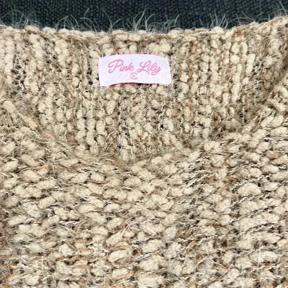 Pink Lily Cream Fuzzy Boxy Knit Sweater - Picture 3 of 3
